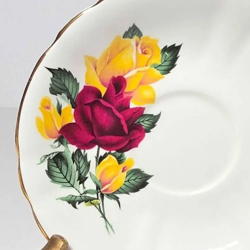 Royal Wentworth Teacup and Saucer Red Yellow Roses Vintage